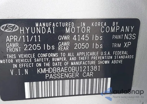 2011 Hyundai Elantra Touring Gls из США, поврежденный, VIN KMHDB8AE0BU121381